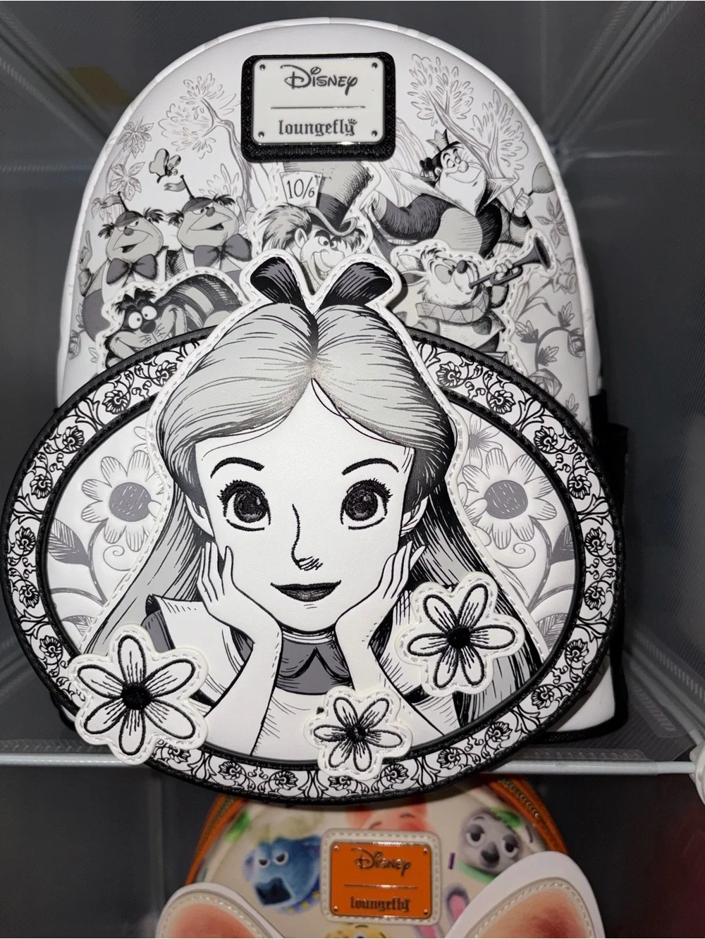 Loungefly Alice in Wonderland Black & White Mini Backpack with Floral Frame